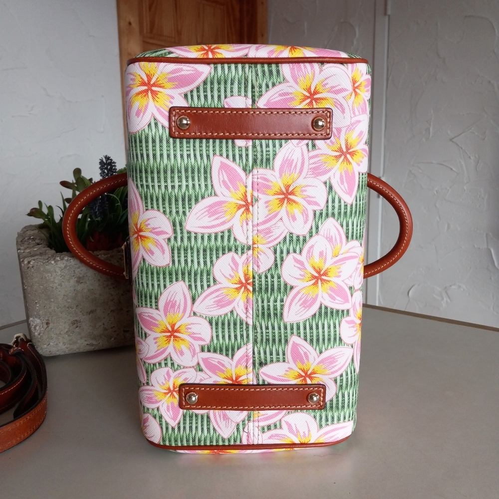 Dooney & Bourke Coated Cotton Plumeria Barrel Satchel, Pink/Green - Picture 10 of 16